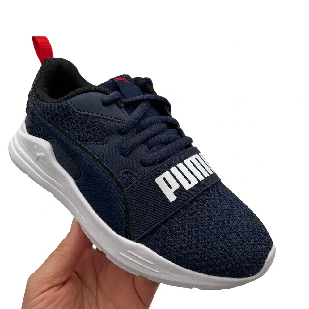 Puma Youth Boys Running Shoes Size 2 Navy Blue Lightweight Lace Up Sneakers